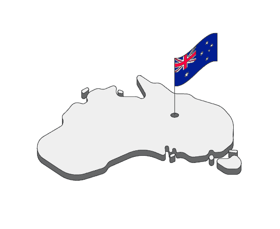 outline of australia with a flag inside