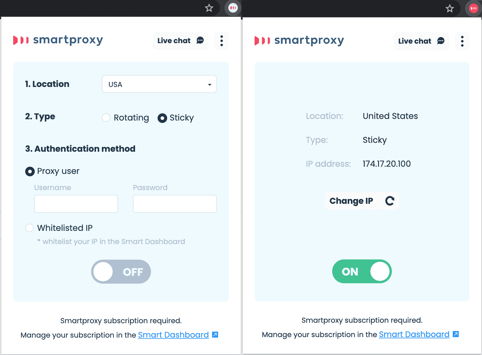 smartproxy extension on off