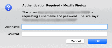 firefox proxy setup: authentication