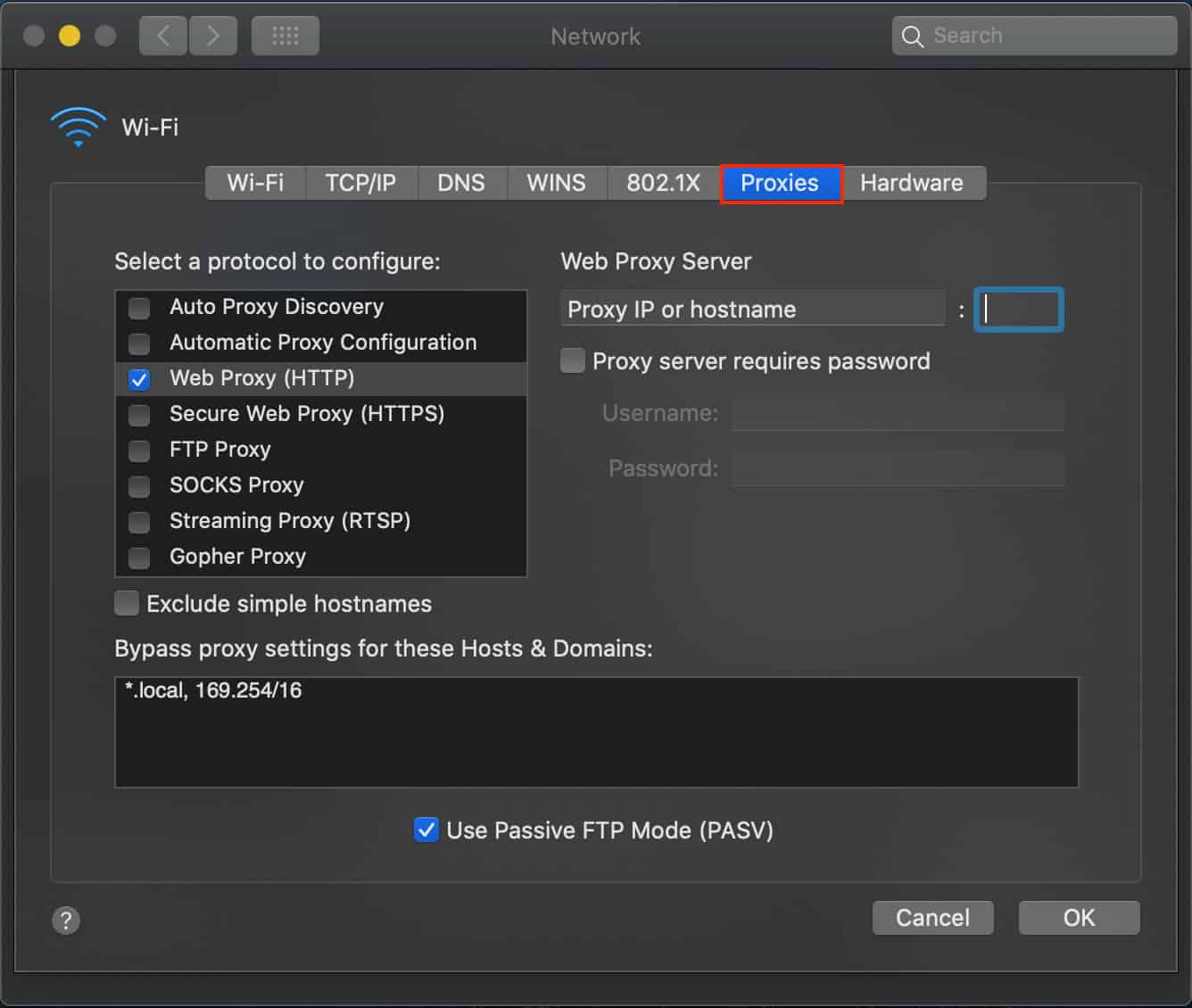 macos proxy settings