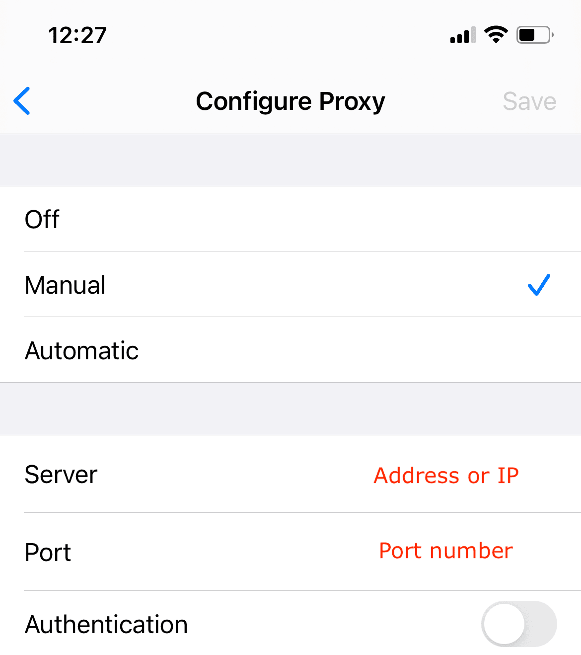 ios manual proxy settings