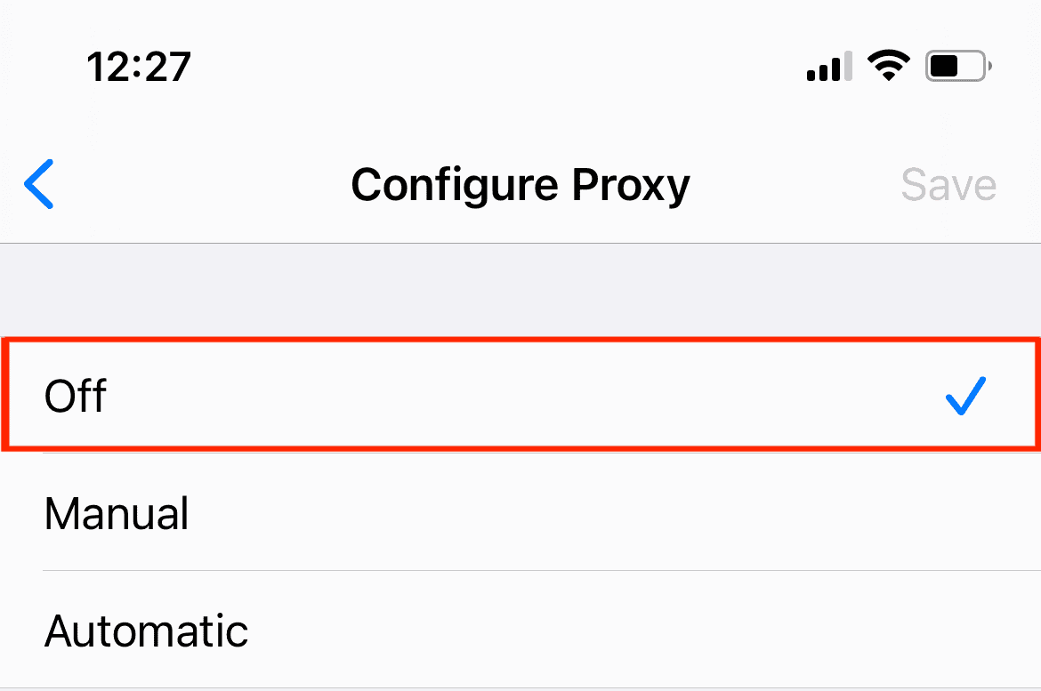 ios proxy server off