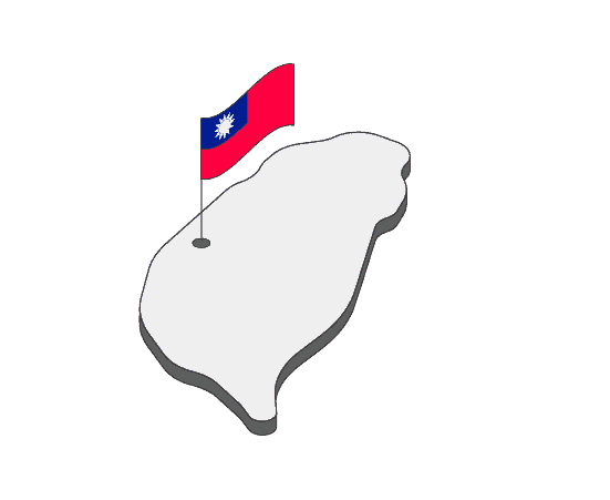 an outline of Taiwan with a flag inside