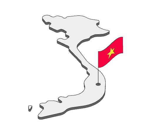 an outline of vietnam with a flag inside