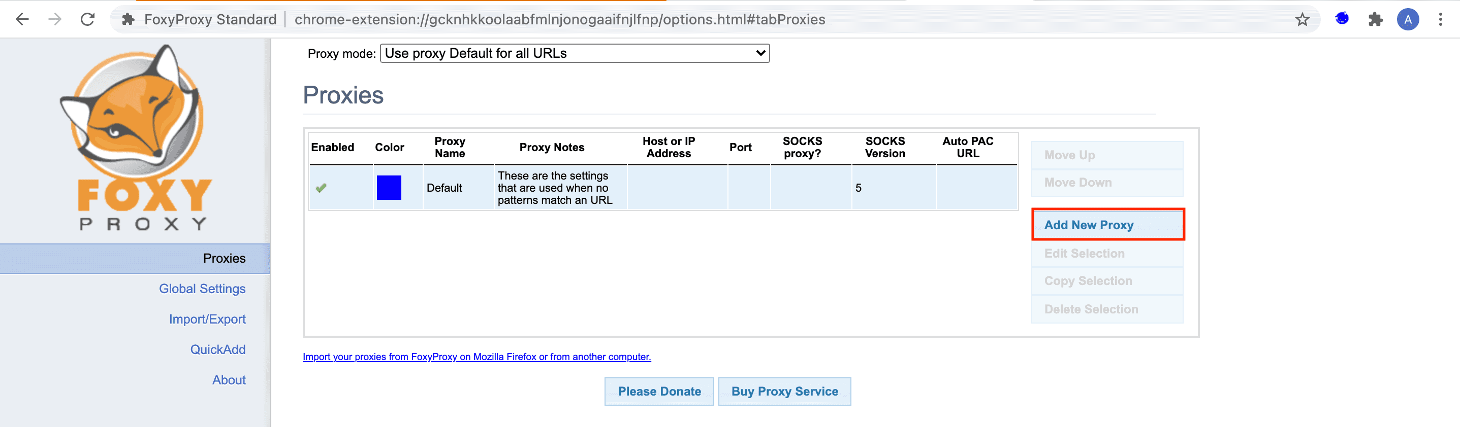 foxyproxy chrome add new proxy