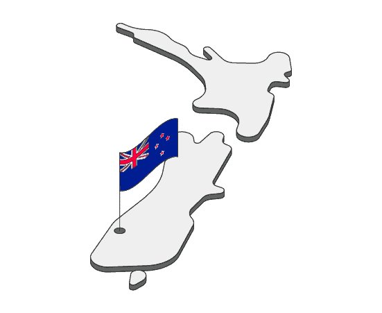an outline of new zealand with a flag inside