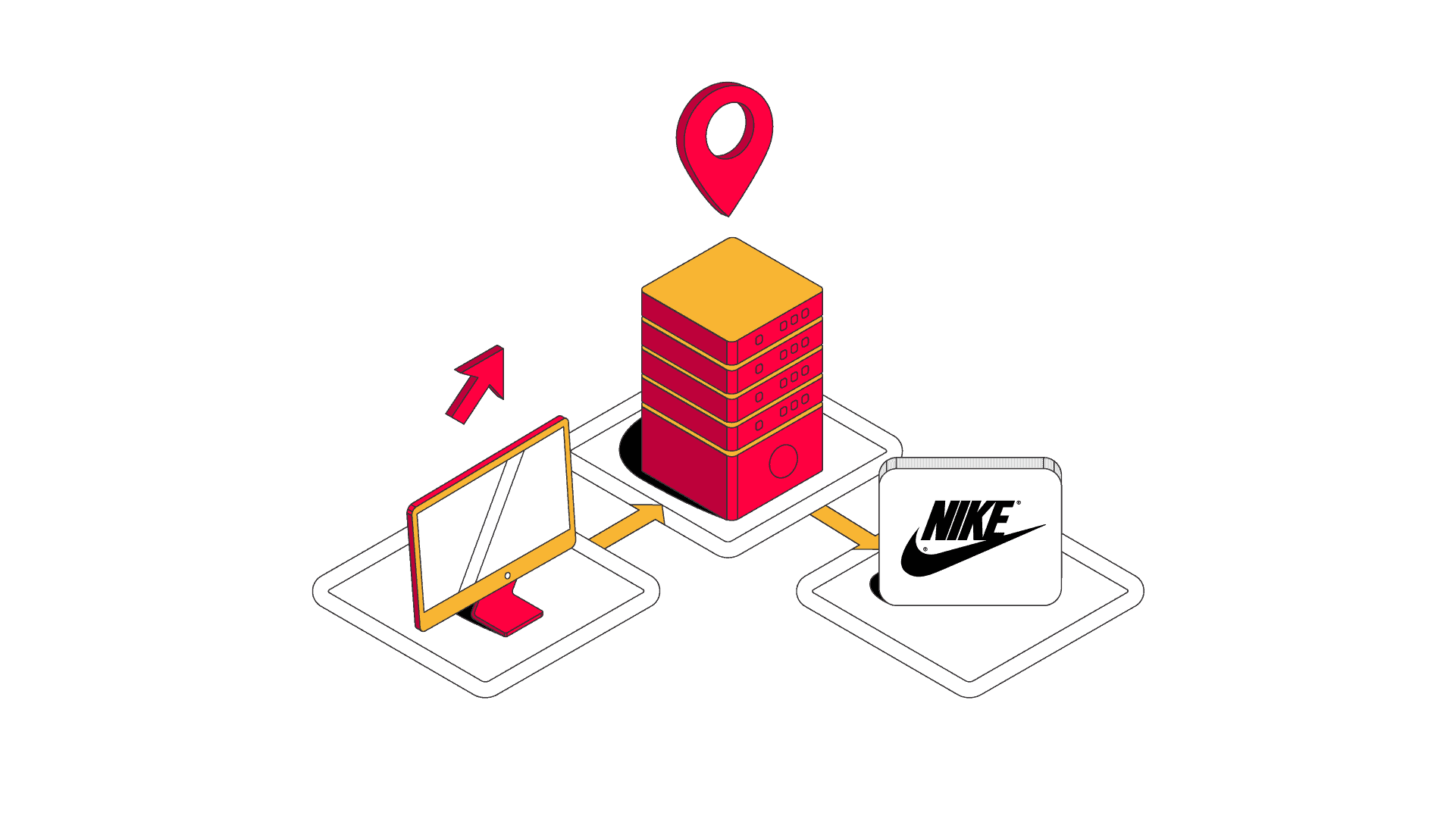 A computer linking to a proxy server linking to a Nike logo