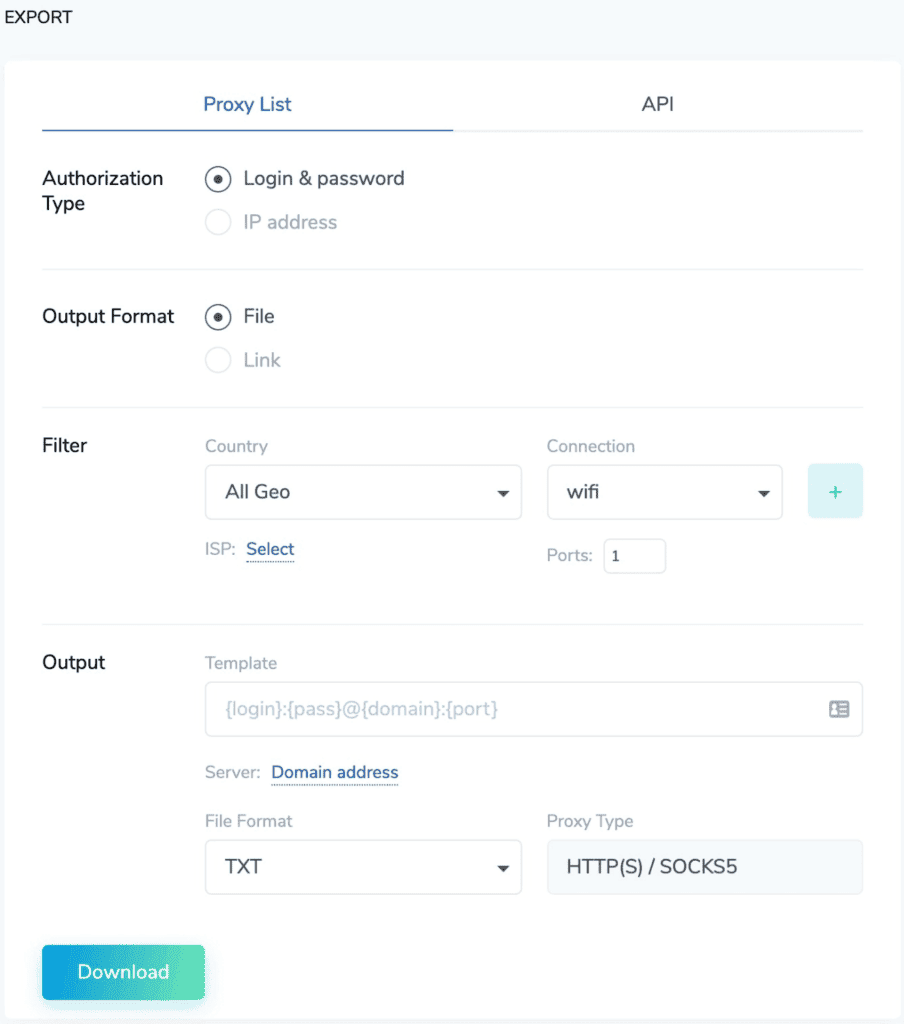 soax dashboard proxy export