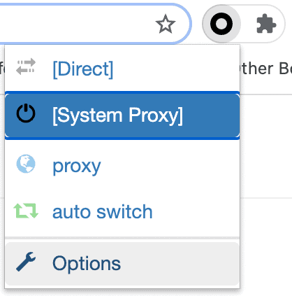 How to use switchyomega screenshot, [System Proxy] highlighted