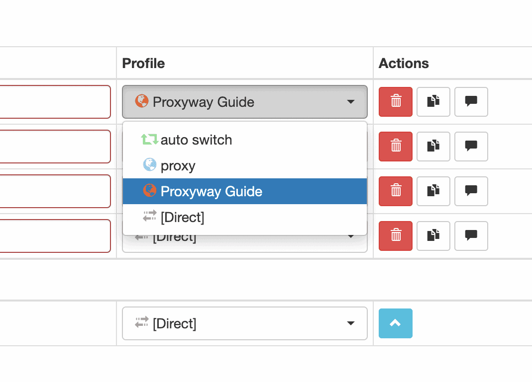 How to use switchyomega screenshot, Proxyway Guide button highlighted