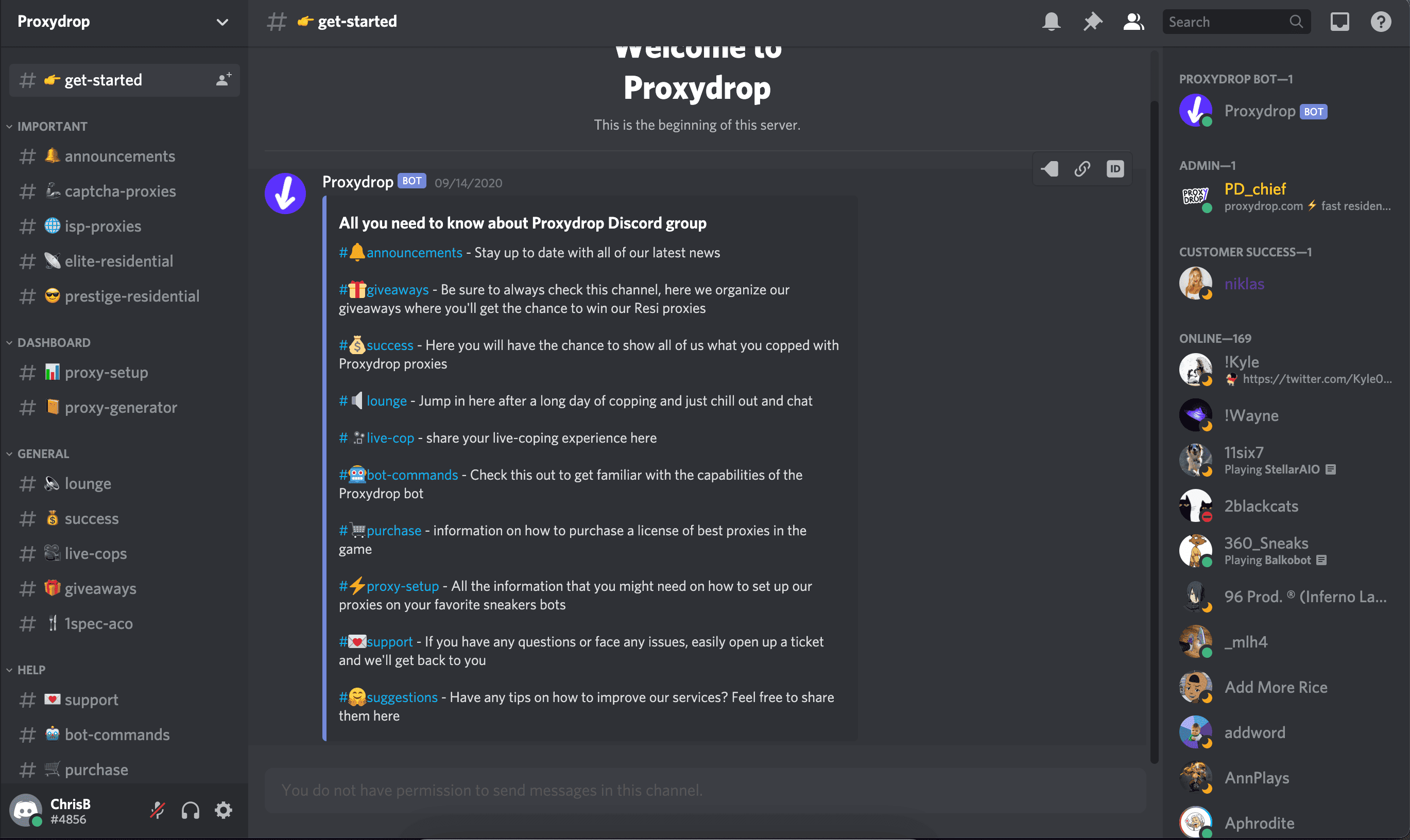 proxydrop's discord server main screen