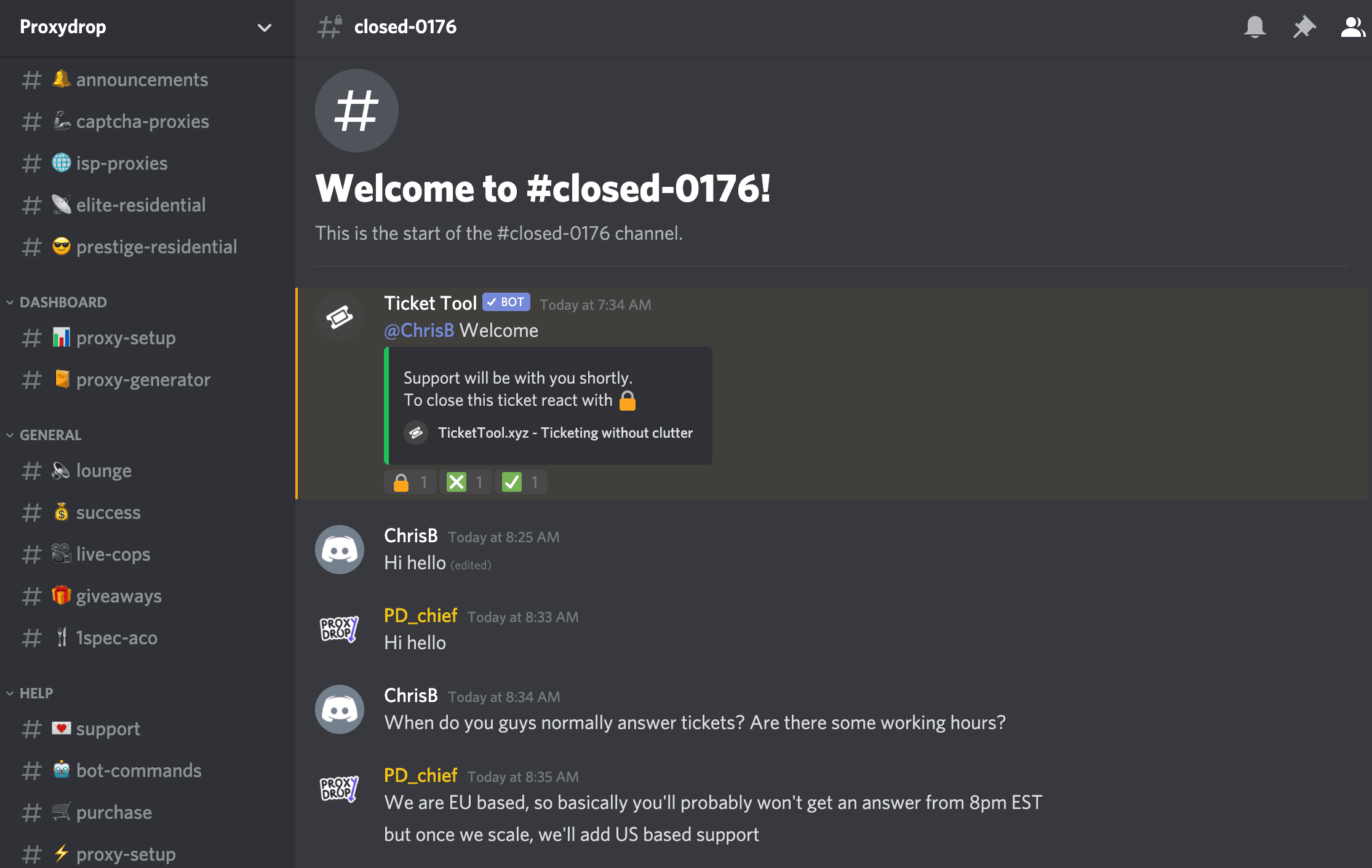 proxydrop support ticket