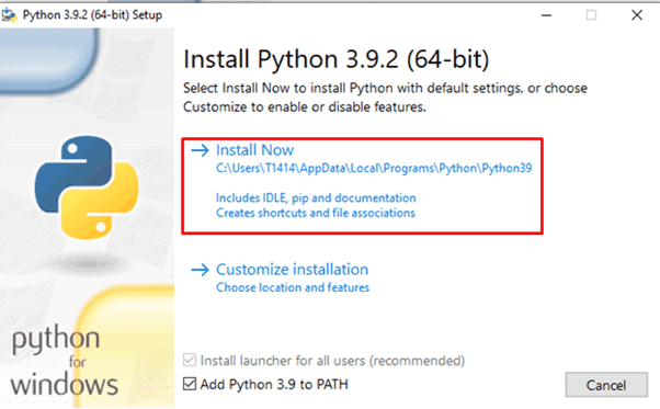 Python Install window