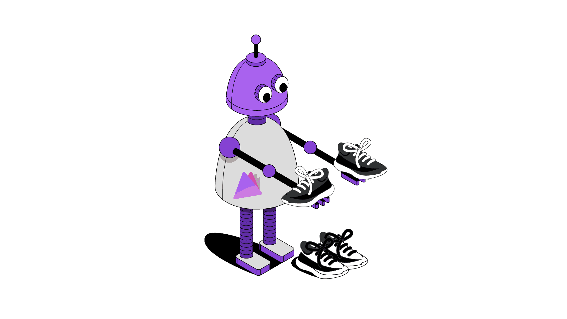 Prism bot holding a pair of sneakers