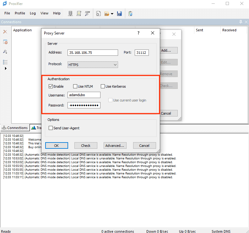 authenticating the proxy server