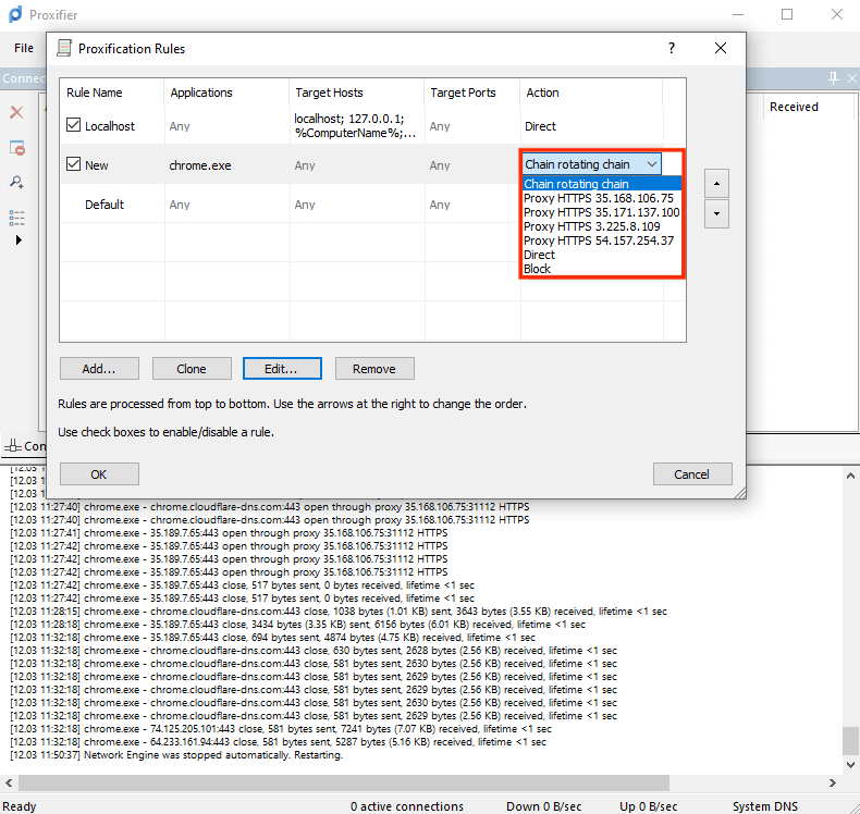 assigning the chain to a rule