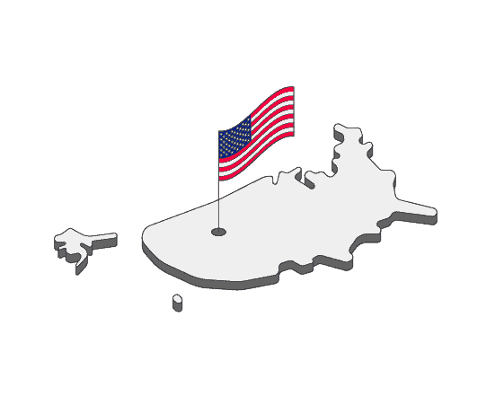 outline of the us with a flag inside