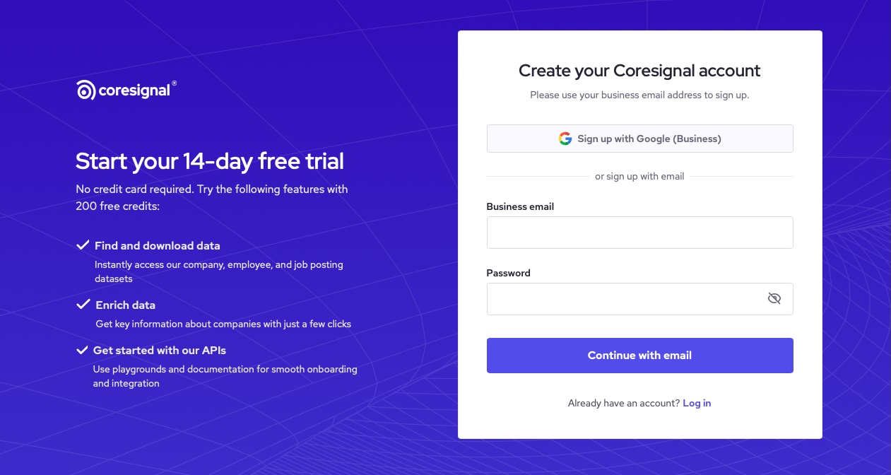 coresignal registration