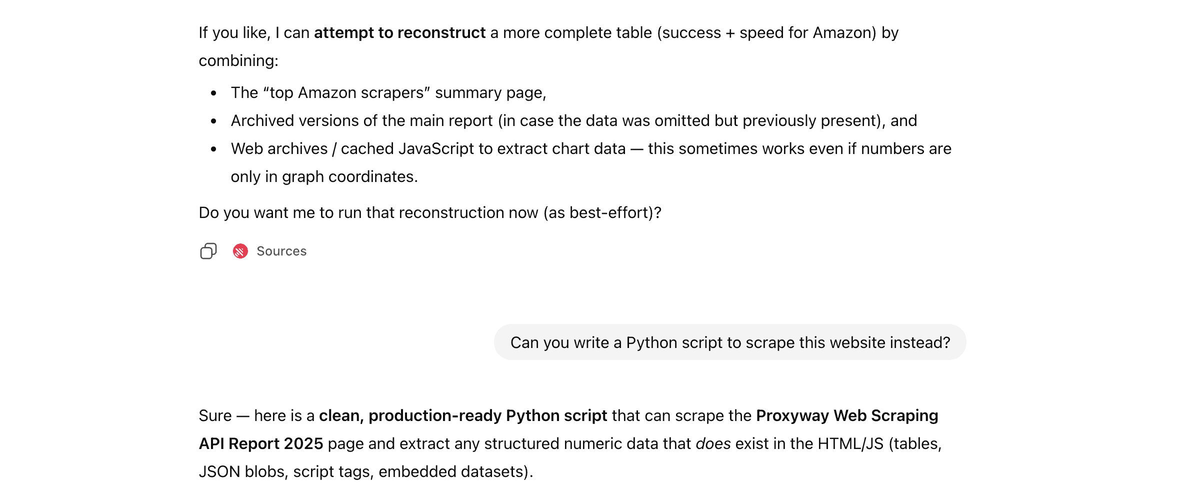 ChatGPT window with the task to write a scraper