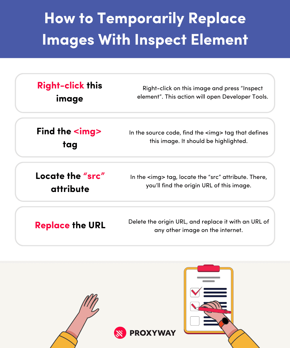 A step-by-step-guide on how to temporarily replace an image with Inspect Element