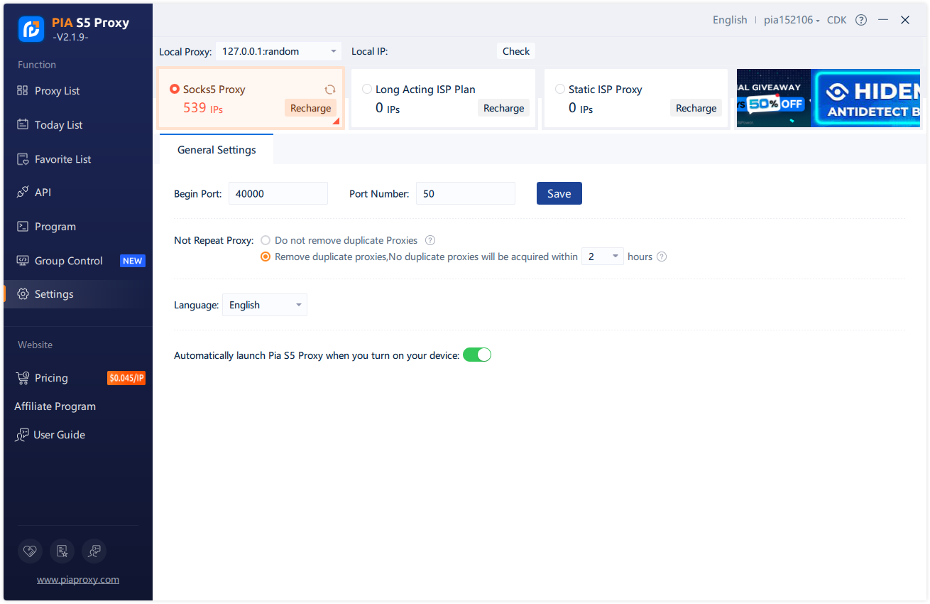 pia s5 manager settings