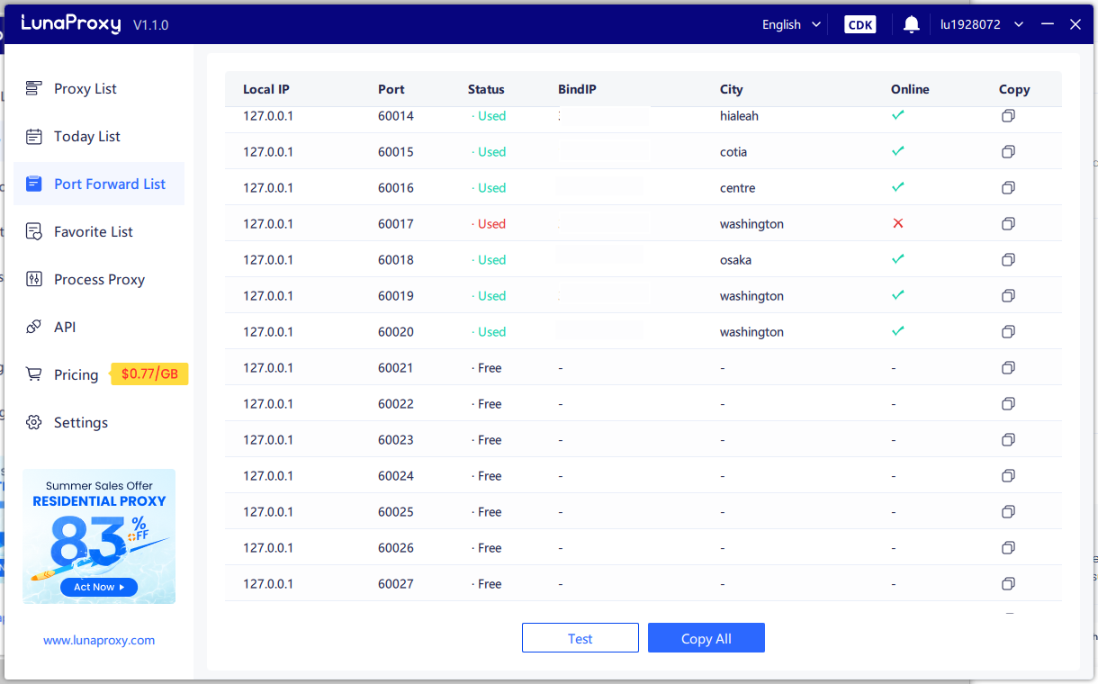 lunaproxy manager port forward list