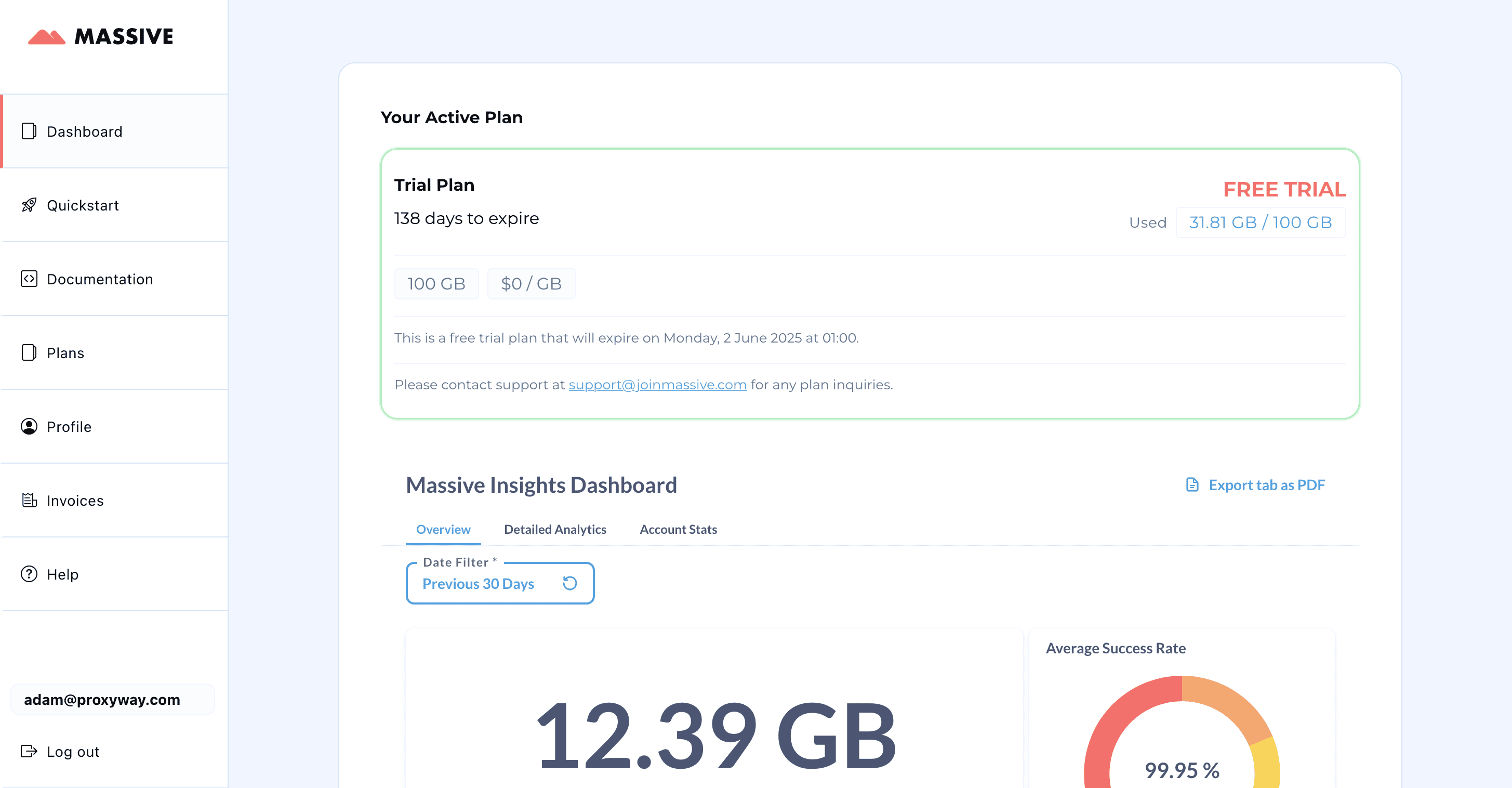 massive dashboard main page