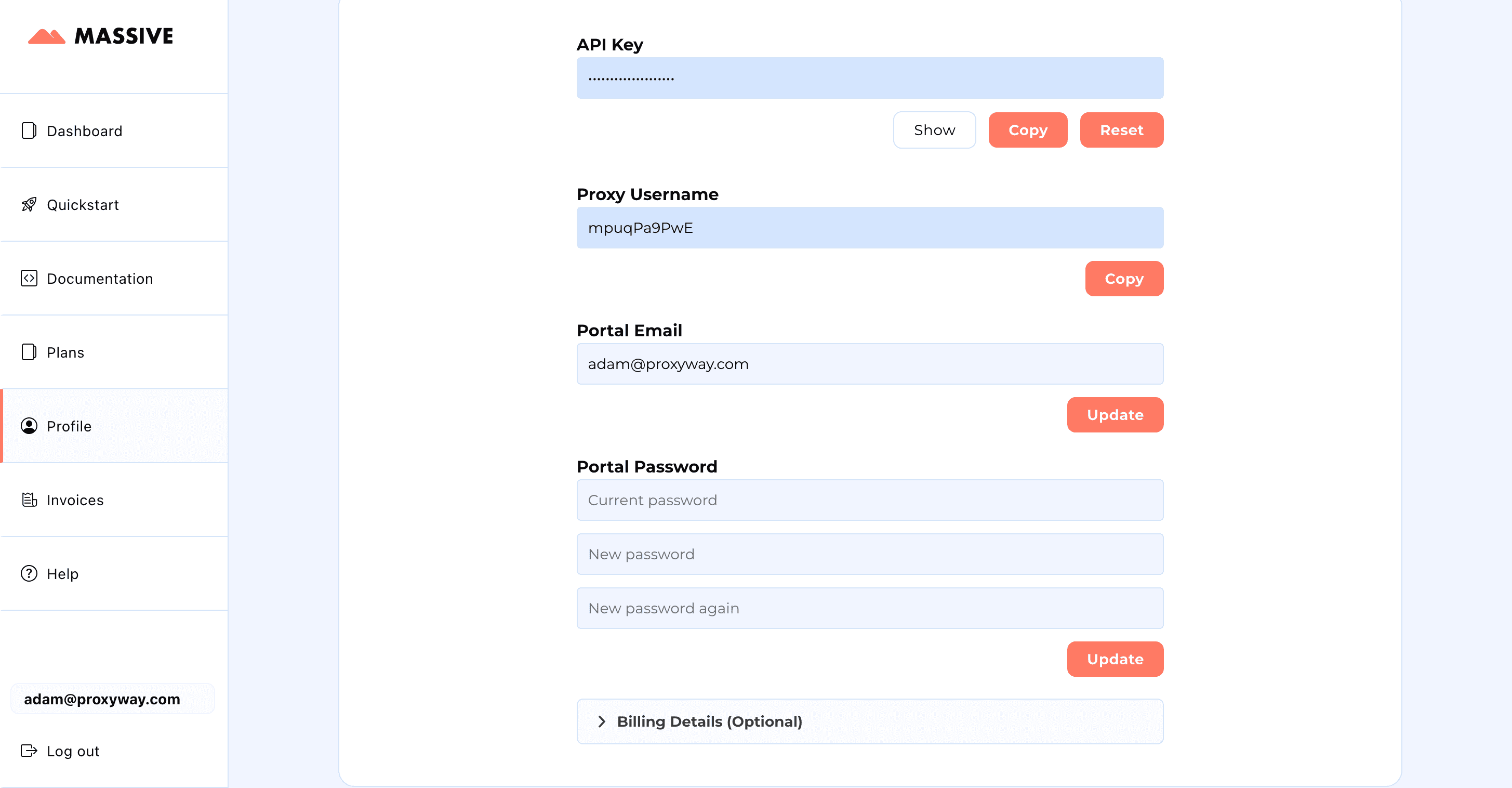 massive dashboard settings