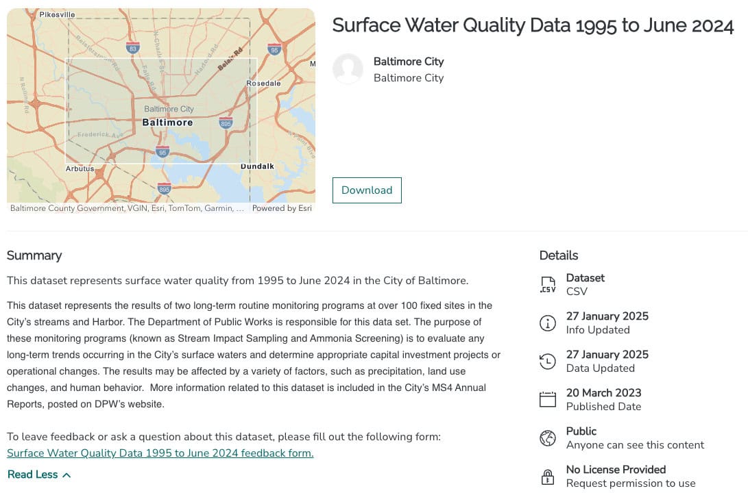 Surface water quality dataset