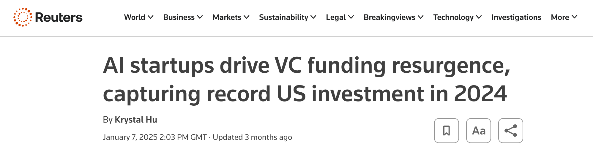 reuters headline on ai funding