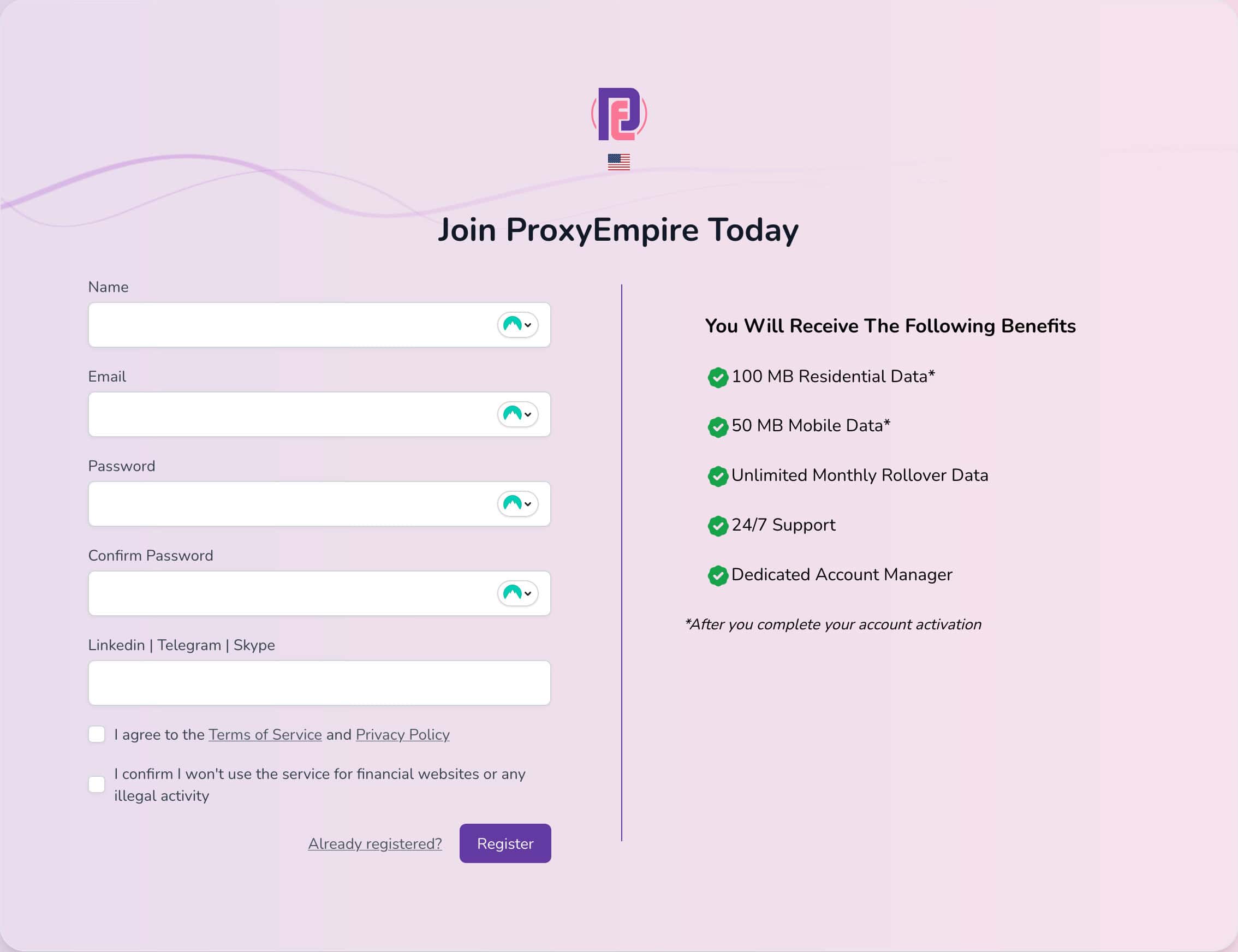 proxyempire registration form