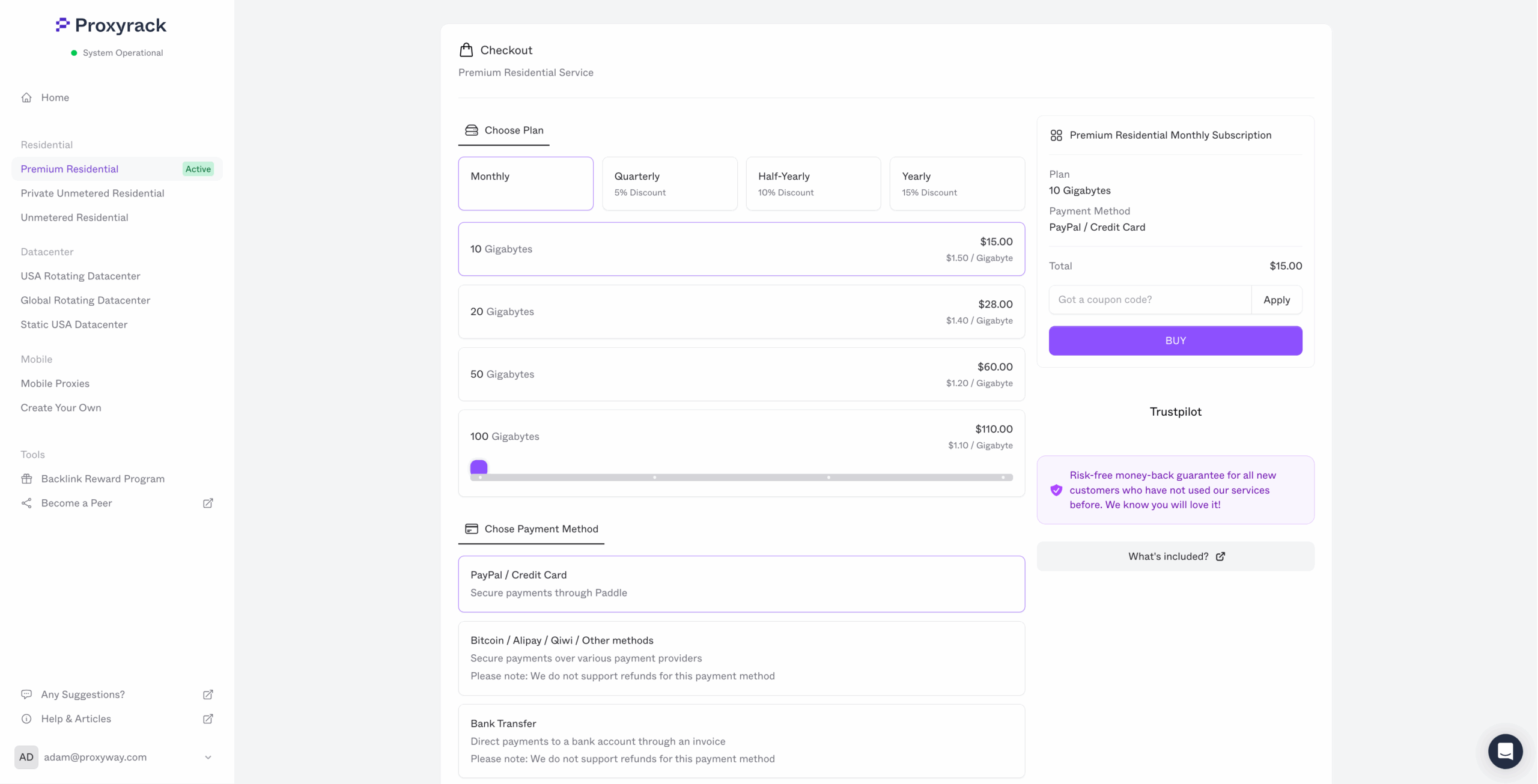 proxyrack buying a plan