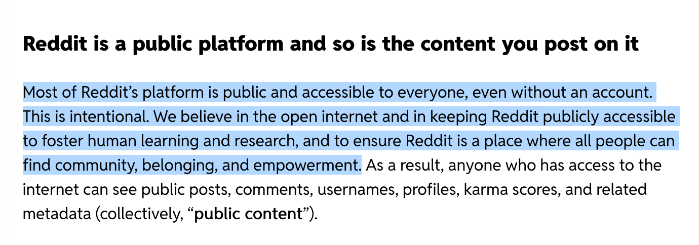 reddit claiming to be a public platform