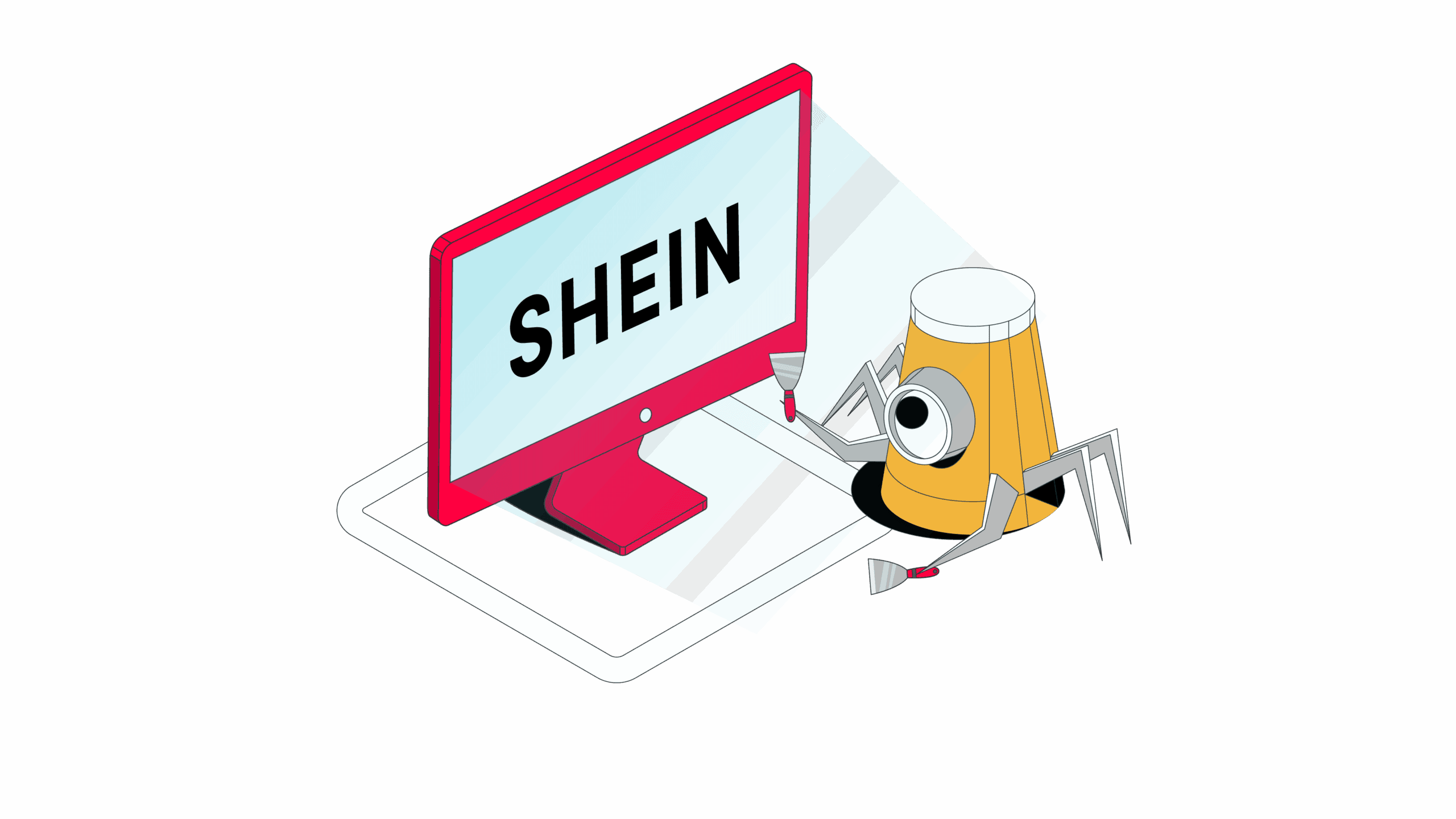 Best Shein scrapers illustration with a scraper bot and the Shein logo