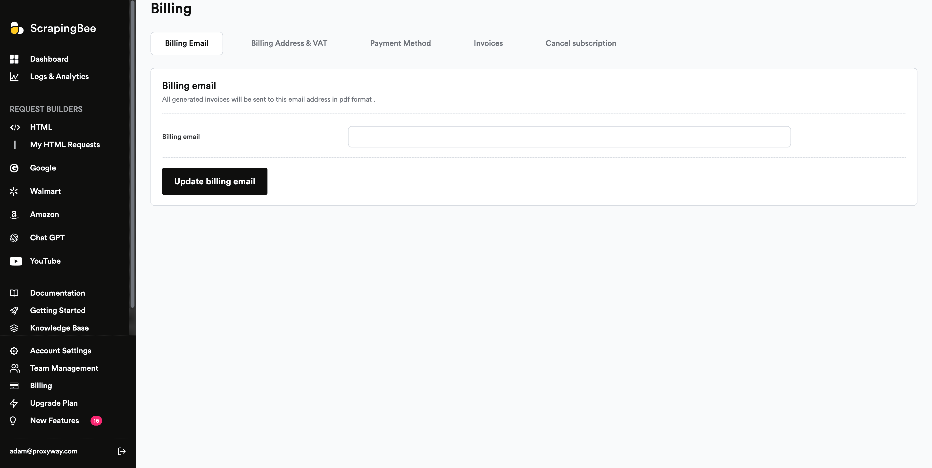 scrapingbee dash billing